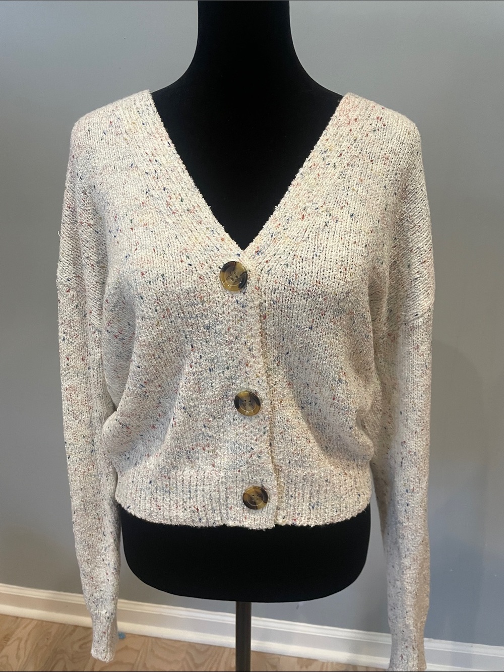 Lulus cream with multicolor specks Cardigan sweater small